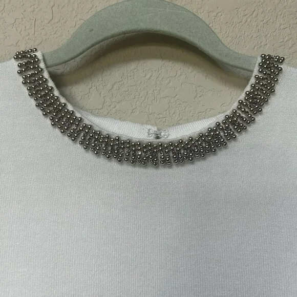 NWOT Elegant Very Soft Beaded Neckline Feminine Knit Top - Picture 14 of 16